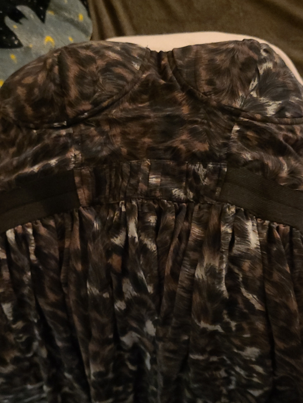 Kismet Strapless Black and Brown Patterned Dress